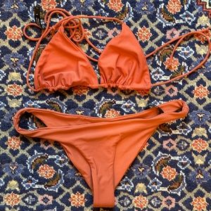 Ark Swimwear Bikini Set in Rust: Triangle Bikini Top (L) Hybrid Bottoms (M)